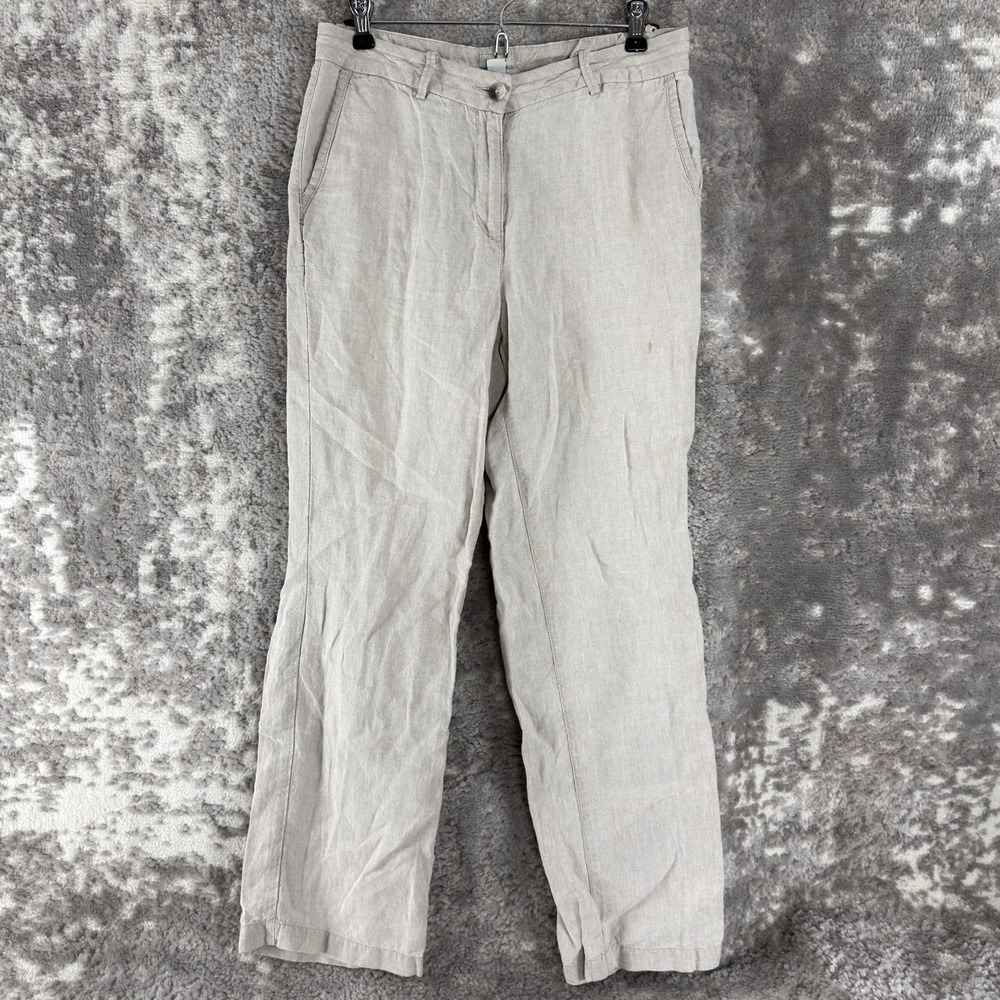LL Bean Size 6 Classic Fit Linen Straight Leg Pants Beige Button Zip Casual